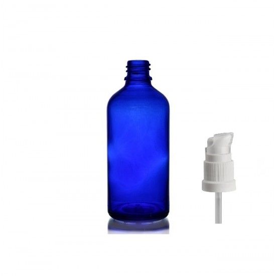 50 ml Mavi (Kobalt) Cam Serum Pompalı Şişe Beyaz