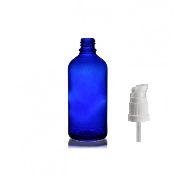 50 ml Mavi (Kobalt) Cam Serum Pompalı Şişe Beyaz