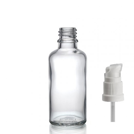 50 ml Şeffaf Cam Serum Pompalı Şişe Beyaz