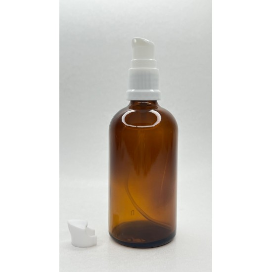 100 ml Kahverengi Cam Serum Pompalı Şişe Beyaz Renk