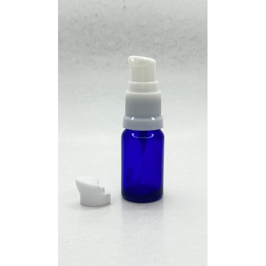 10 ml Mavi (Kobalt) Cam Serum Pompalı Şişe Beyaz