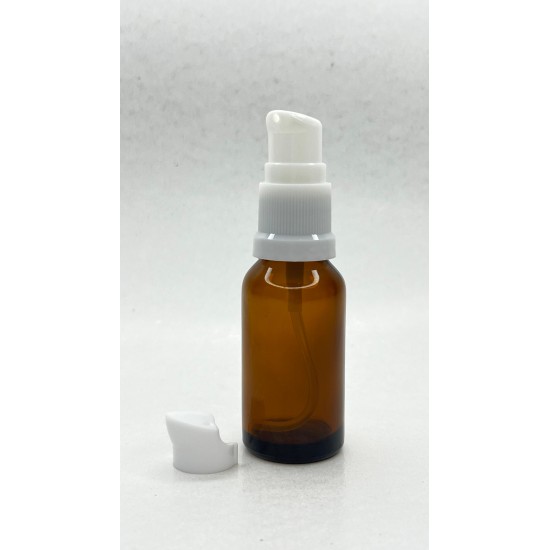 20 ml Kahverengi (Amber) Cam Serum Pompalı Şişe Beyaz