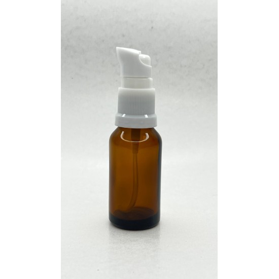 20 ml Kahverengi (Amber) Cam Serum Pompalı Şişe Beyaz
