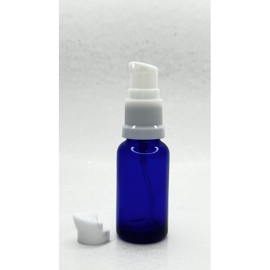 20 ml Mavi (Kobalt) Cam Serum Pompalı Şişe Beyaz