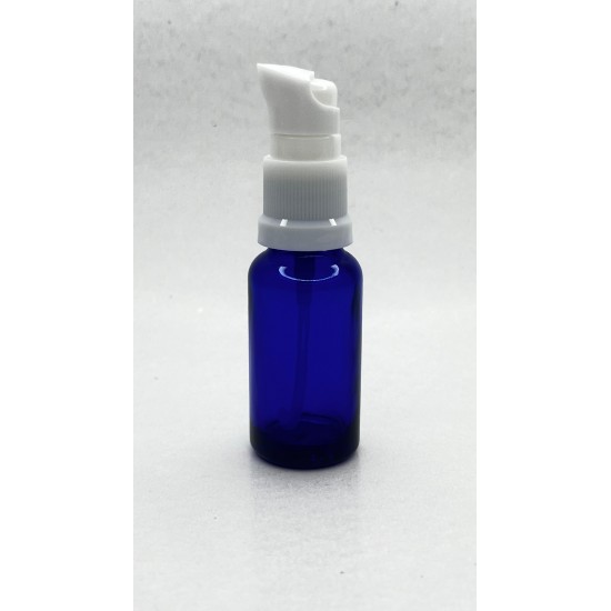 20 ml Mavi (Kobalt) Cam Serum Pompalı Şişe Beyaz