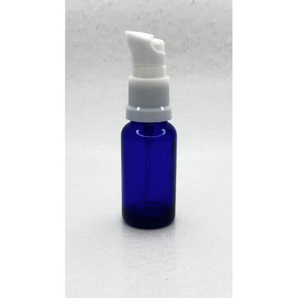 20 ml Mavi (Kobalt) Cam Serum Pompalı Şişe Beyaz