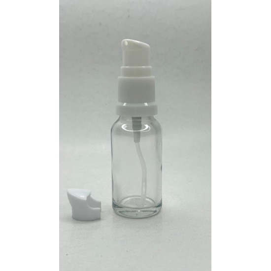 20 ml Şeffaf Cam Serum Pompalı Şişe Beyaz