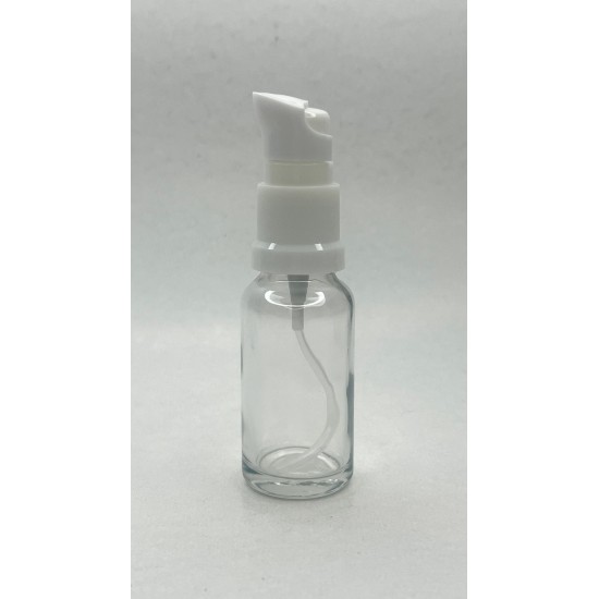 20 ml Şeffaf Cam Serum Pompalı Şişe Beyaz