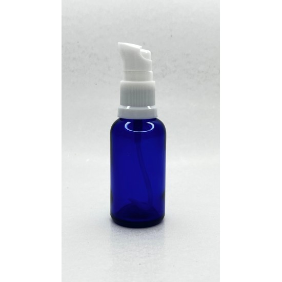30 ml Mavi (Kobalt) Cam Serum Pompalı Şişe Beyaz
