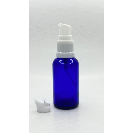 30 ml Mavi (Kobalt) Cam Serum Pompalı Şişe Beyaz