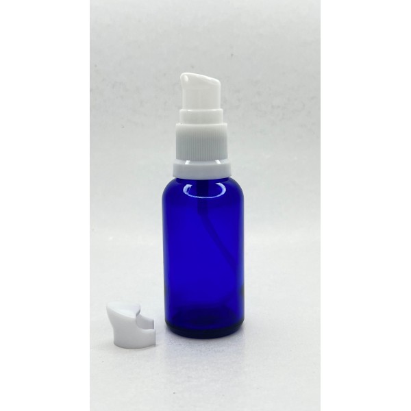 30 ml Mavi (Kobalt) Cam Serum Pompalı Şişe Beyaz