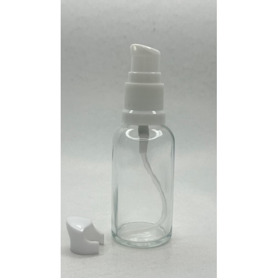 30 ml Şeffaf Cam Serum Pompalı Şişe Beyaz