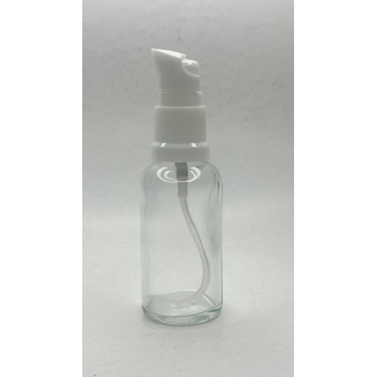 30 ml Şeffaf Cam Serum Pompalı Şişe Beyaz