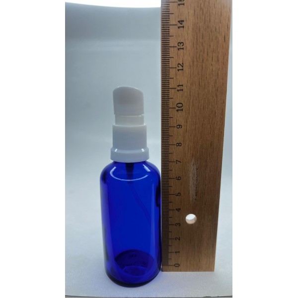 50 ml Mavi (Kobalt) Cam Serum Pompalı Şişe Beyaz