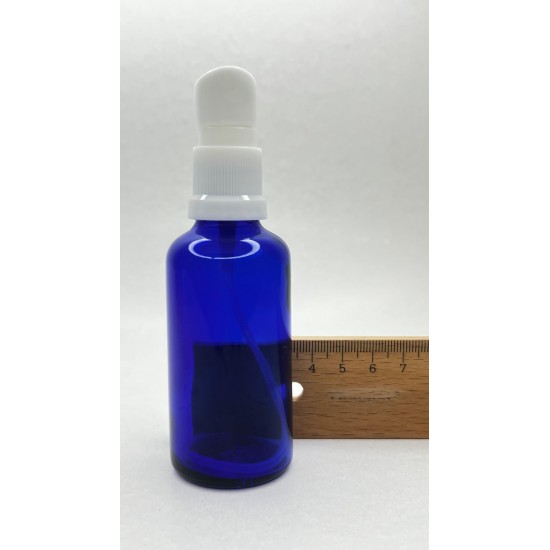 50 ml Mavi (Kobalt) Cam Serum Pompalı Şişe Beyaz