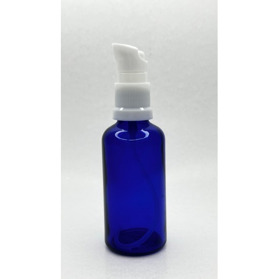 50 ml Mavi (Kobalt) Cam Serum Pompalı Şişe Beyaz