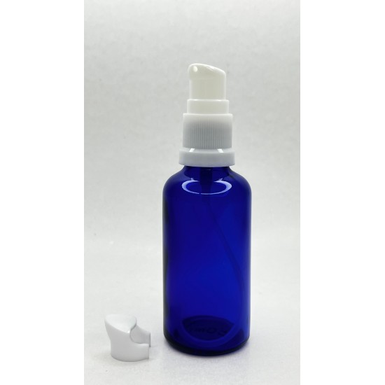 50 ml Mavi (Kobalt) Cam Serum Pompalı Şişe Beyaz