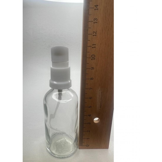 50 ml Şeffaf Cam Serum Pompalı Şişe Beyaz