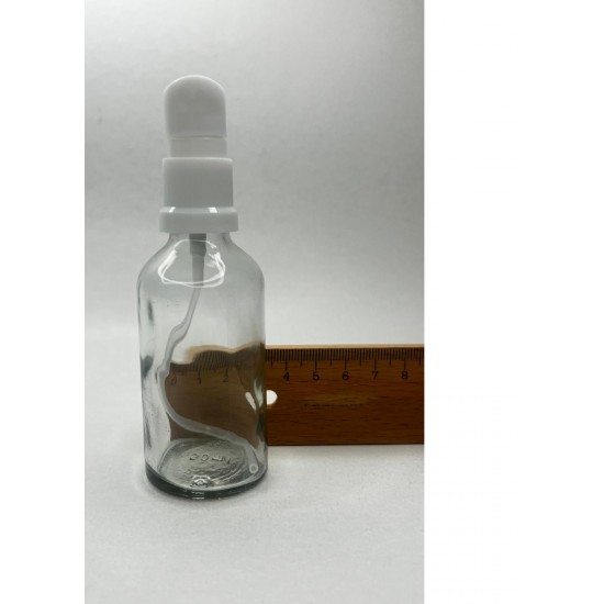 50 ml Şeffaf Cam Serum Pompalı Şişe Beyaz