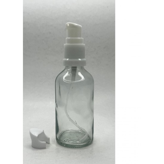 50 ml Şeffaf Cam Serum Pompalı Şişe Beyaz
