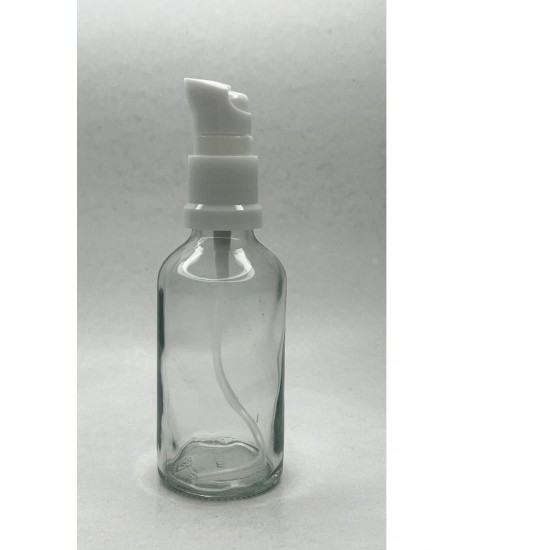 50 ml Şeffaf Cam Serum Pompalı Şişe Beyaz