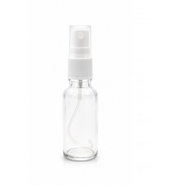 20 ml Şeffaf Cam Beyaz Sprey Başlıklı Şişe
