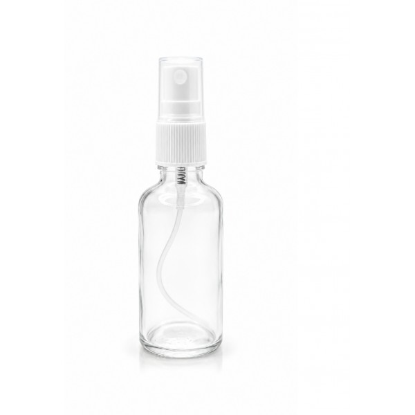50 ml Şeffaf Cam Beyaz Sprey Başlıklı Şişe