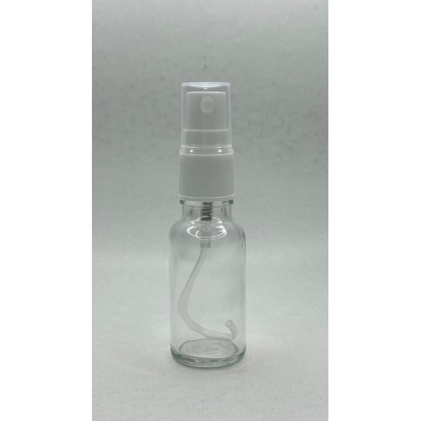20 ml Şeffaf Cam Beyaz Sprey Başlıklı Şişe