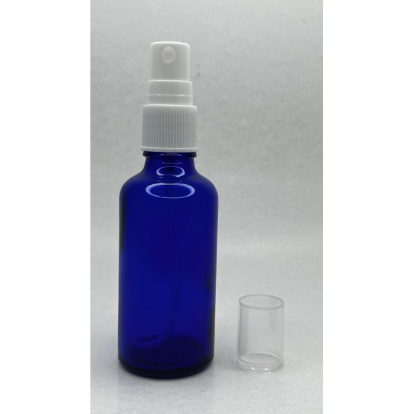 50 ml Mavi (Kobalt) Cam Beyaz Sprey Başlıklı Şişe