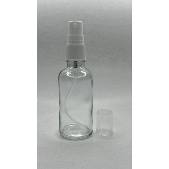 50 ml Şeffaf Cam Beyaz Sprey Başlıklı Şişe
