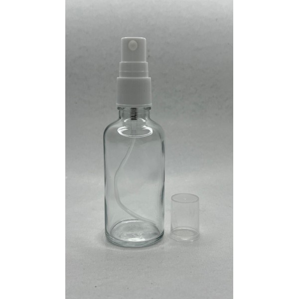 50 ml Şeffaf Cam Beyaz Sprey Başlıklı Şişe