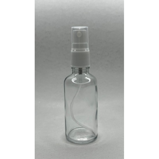 50 ml Şeffaf Cam Beyaz Sprey Başlıklı Şişe