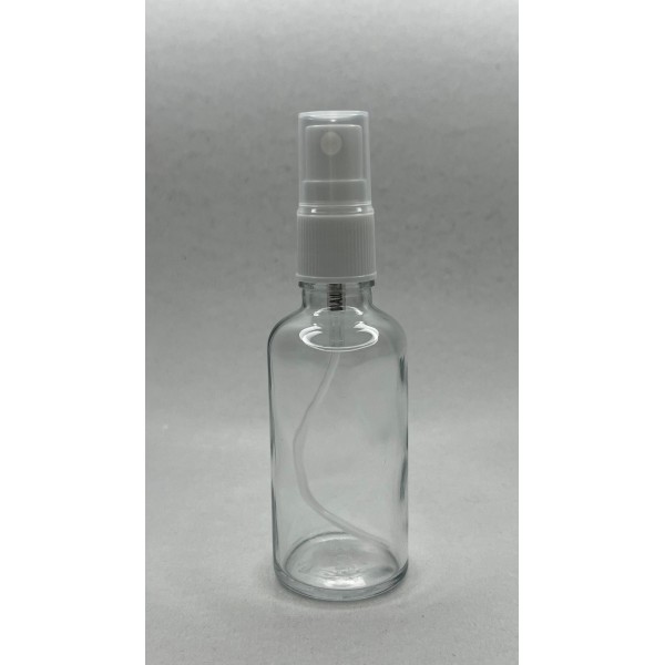 50 ml Şeffaf Cam Beyaz Sprey Başlıklı Şişe
