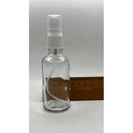 50 ml Şeffaf Cam Beyaz Sprey Başlıklı Şişe