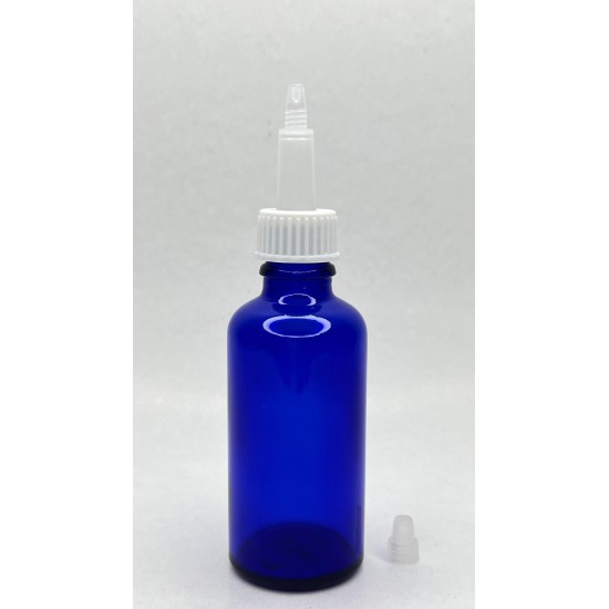 50 ml Mavi (Kobalt) Cam Şişe Üstten Damlalıklı (Minare) Kapaklı