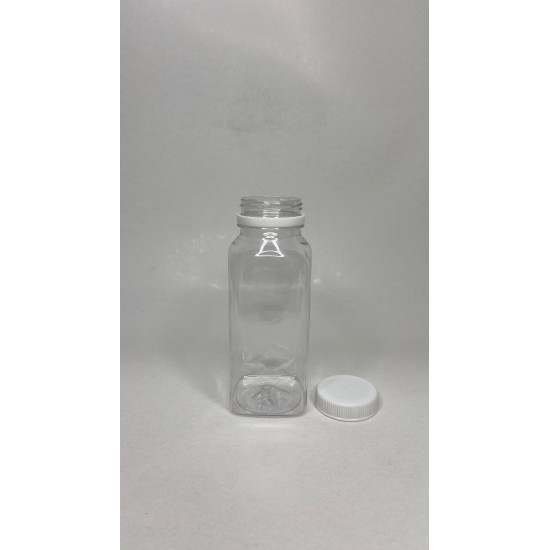 250 ml Şeffaf PET Detox Suyu ve İçecek Şişesi 38 mm Ağız Beyaz Kapaklı