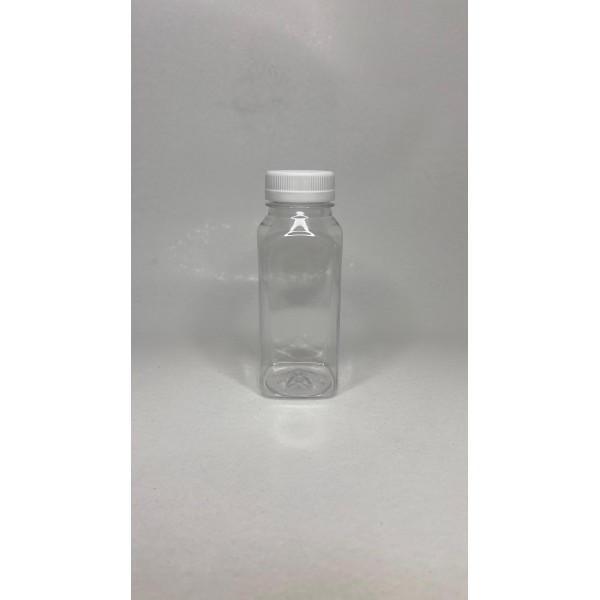 250 ml Şeffaf PET Detox Suyu ve İçecek Şişesi 38 mm Ağız Beyaz Kapaklı