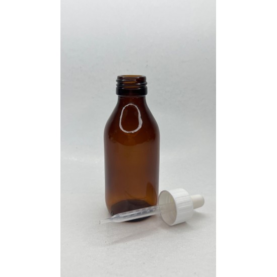 100 ml Kahverengi (Amber) Ecza Şişesi LDK (Lastikli Dereceli Damlalıklı Kapaklı)