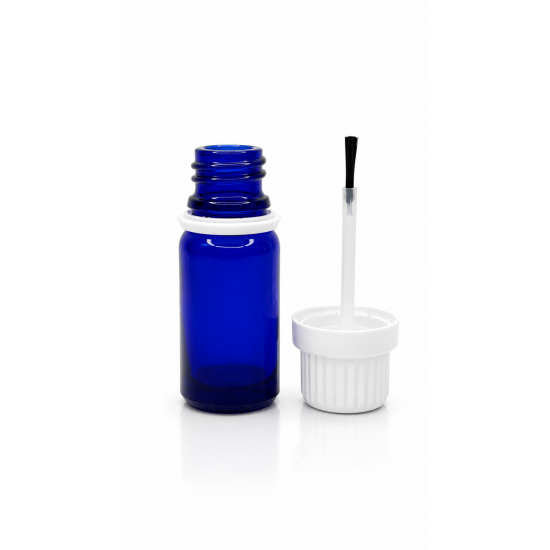 10 ml Mavi (Kobalt) Cam Şişe Beyaz Fırçalı Kapaklı