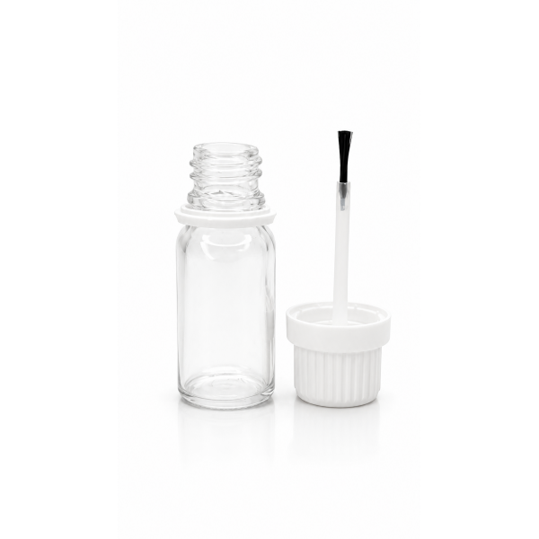 10 ml Şeffaf Cam Şişe Beyaz Fırçalı Kapaklı