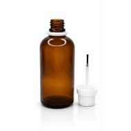 100 ml Kahverengi (Amber) Cam Şişe Beyaz Fırçalı Kapaklı