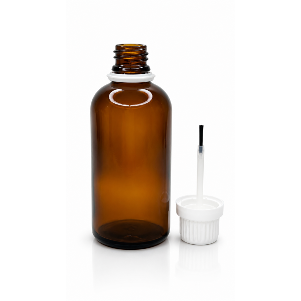 100 ml Kahverengi (Amber) Cam Şişe Beyaz Fırçalı Kapaklı