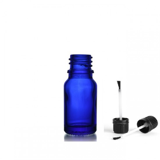 10 ml Mavi (Kobalt) Cam Şişe Siyah Fırçalı Kapaklı