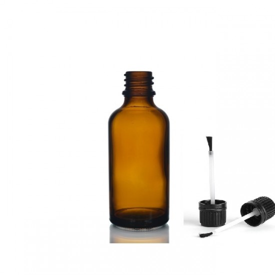 50 ml Kahverengi (Amber) Cam Şişe Siyah Fırçalı Kapaklı