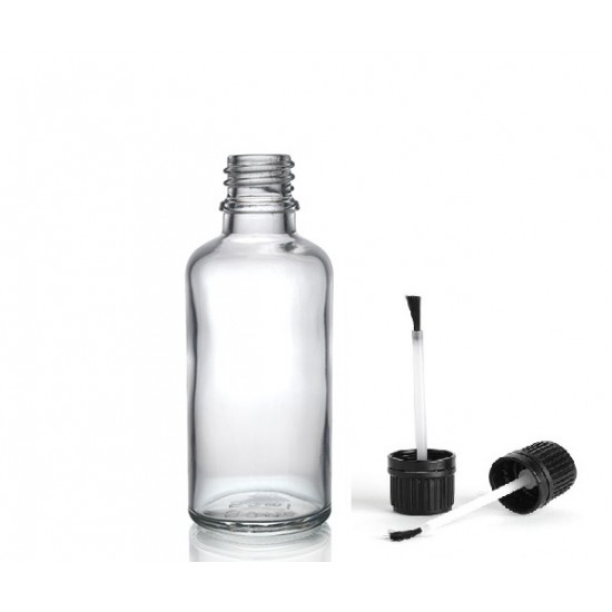 50 ml Şeffaf Cam Şişe Siyah Fırçalı Kapaklı