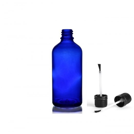 50 ml Mavi (Kobalt) Cam Şişe Siyah Fırçalı Kapaklı