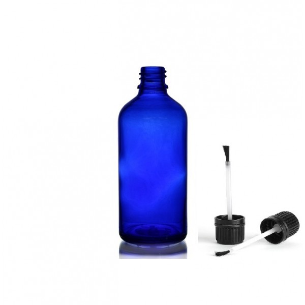 50 ml Mavi (Kobalt) Cam Şişe Siyah Fırçalı Kapaklı