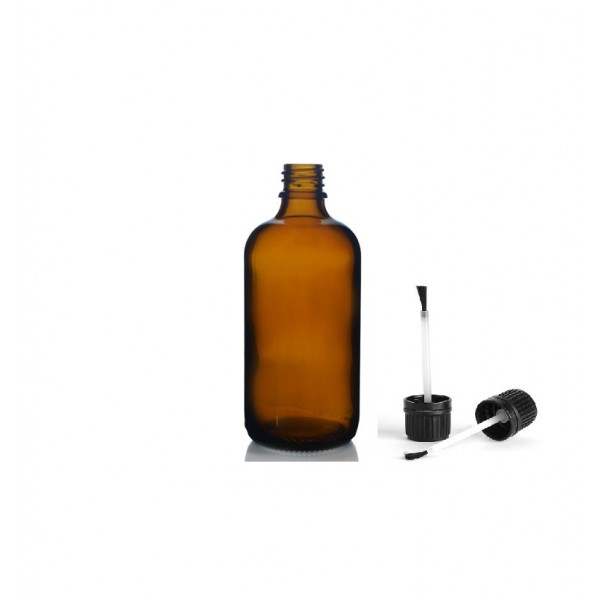 100 ml Kahverengi (Amber) Cam Şişe Siyah Fırçalı Kapaklı