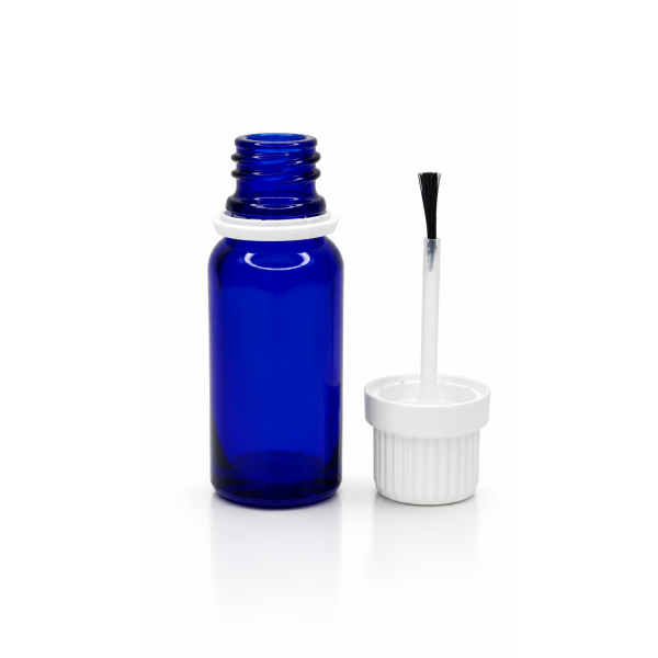 20 ml Mavi (Kobalt) Cam Şişe Beyaz Fırçalı Kapaklı