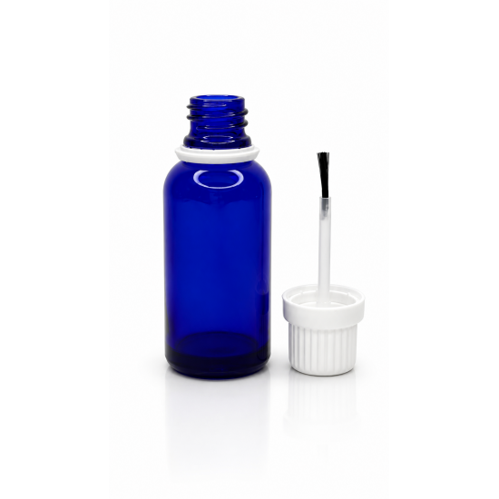 30 ml Mavi (Kobalt) Cam Şişe Beyaz Fırçalı Kapaklı